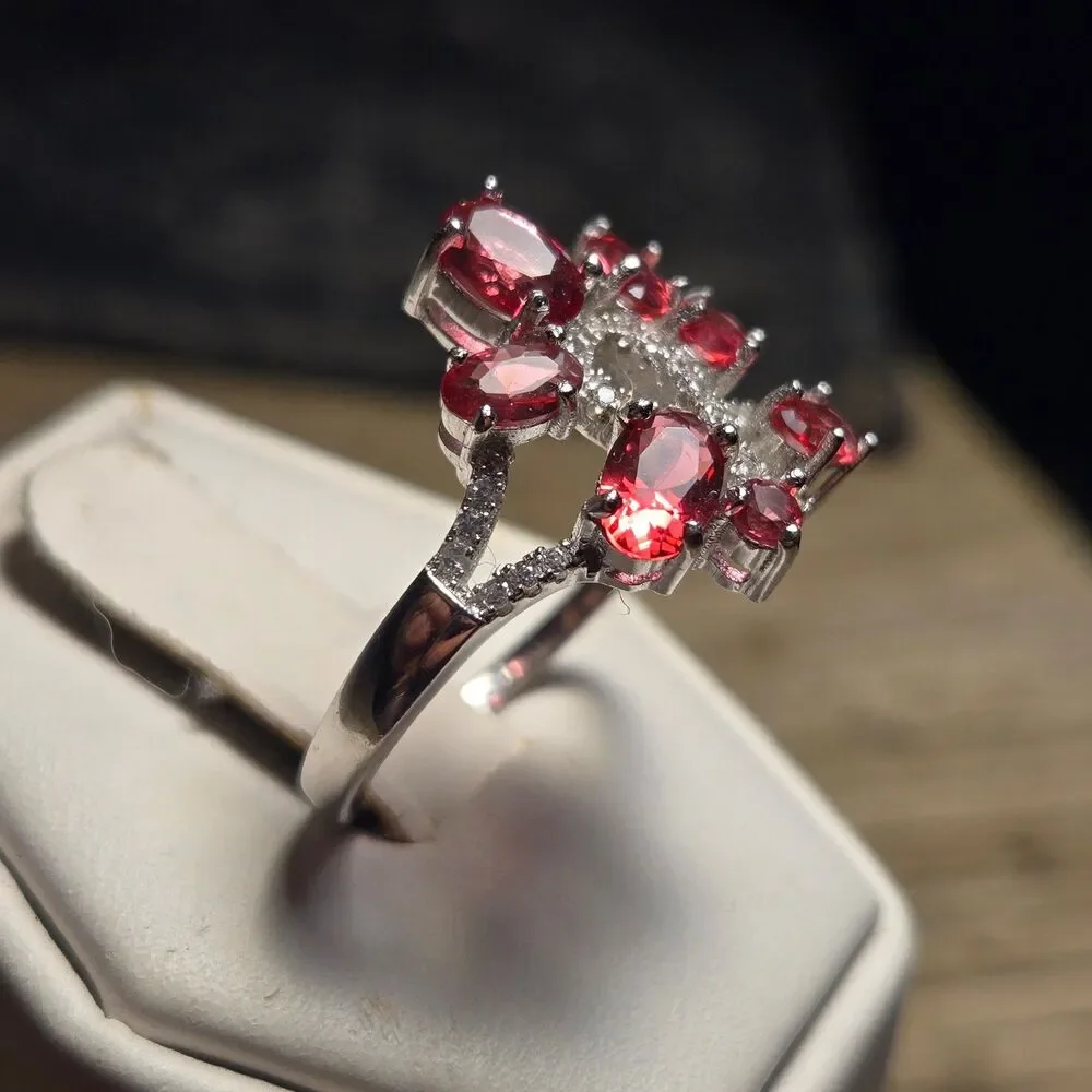 Red Stone Cocktail vintage sterling silver ring sz 8.5